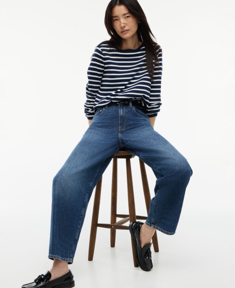 Women's Quinn Mid-Rise Barrel-Leg Dark-Rinse Jeans