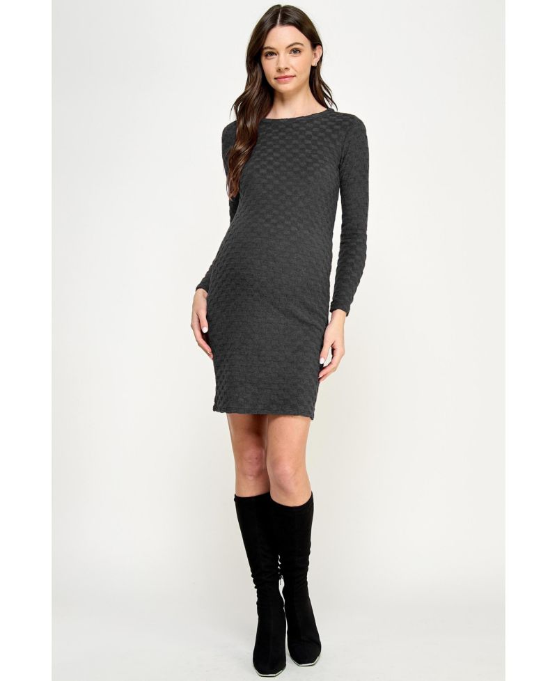 Women's Round Neck Long Sleeve Textured Knit Dress