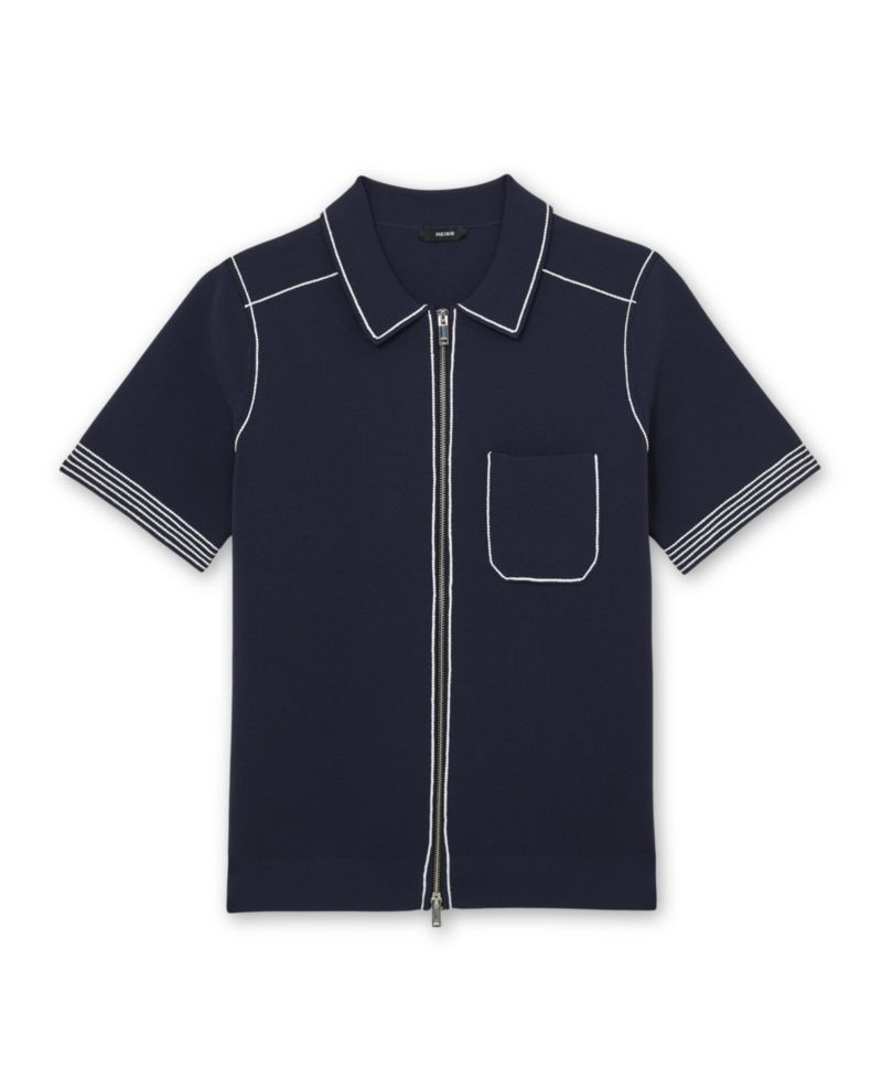 Men's Blake Stitch-Detail Zip-Through Knit Shirt