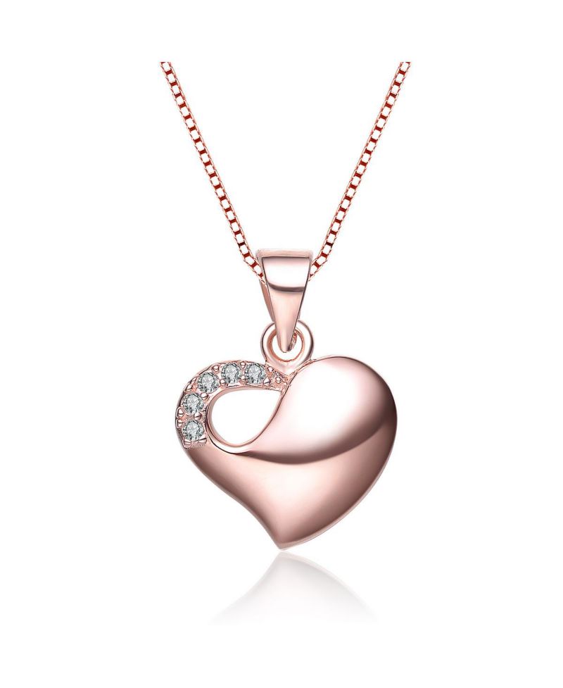Sterling Silver 18K Rose Gold Plated Sculpted Heart CZ Necklace
