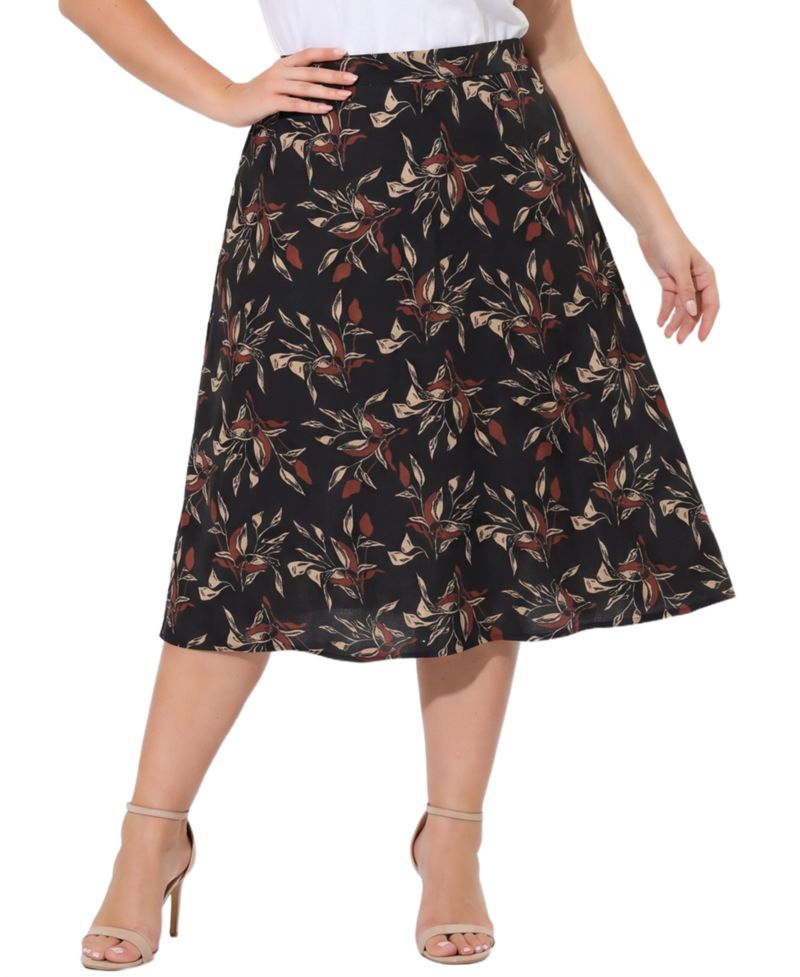 Plus Size A-Line Midi Elastic Waist Skirt