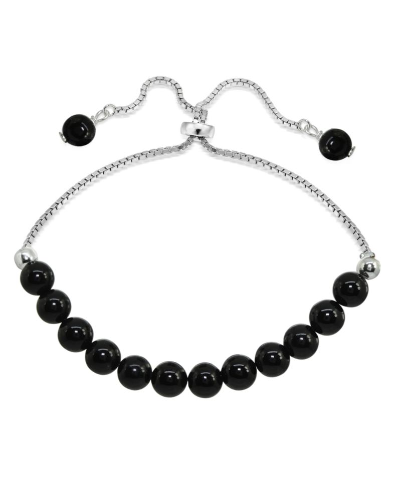 Genuine Stone Bead Adjustable Bracelet in Silver Plate