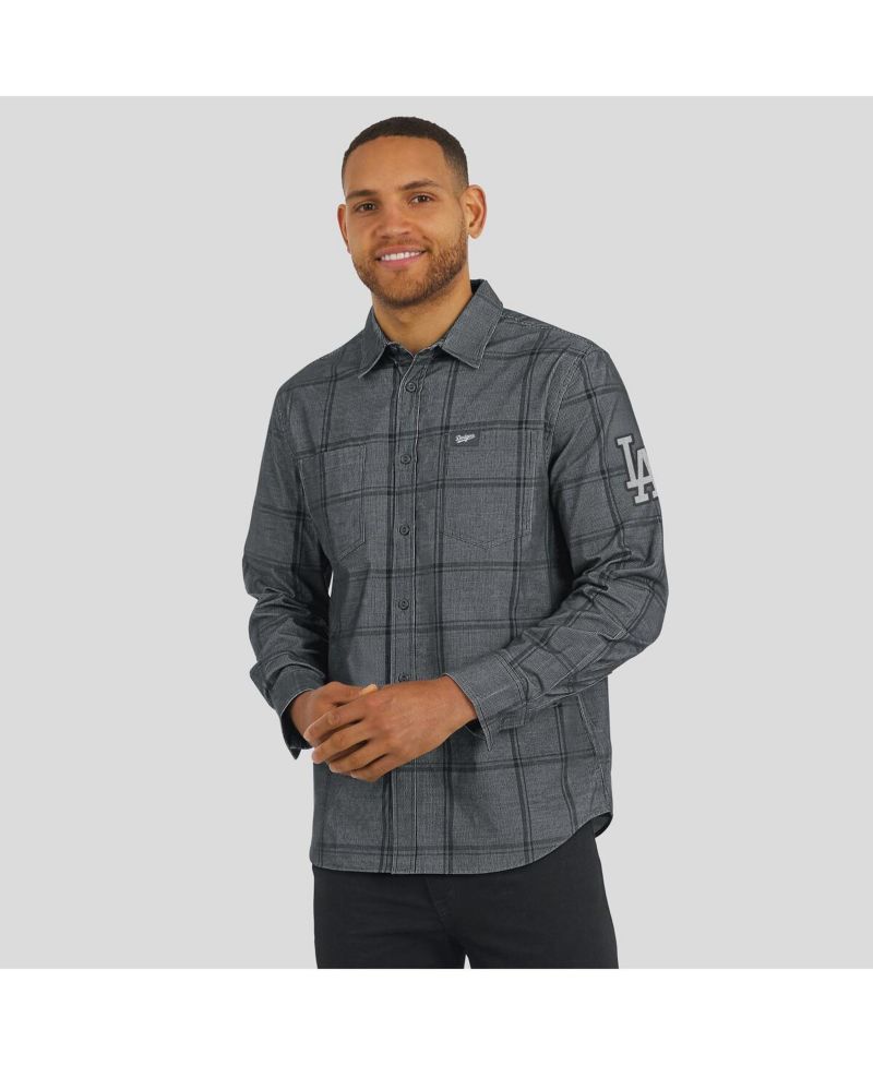 Men's Darius Rucker Collection by Fanatics Gray Los Angeles Dodgers Thin Wale Corduroy Plaid Button Up Shirt