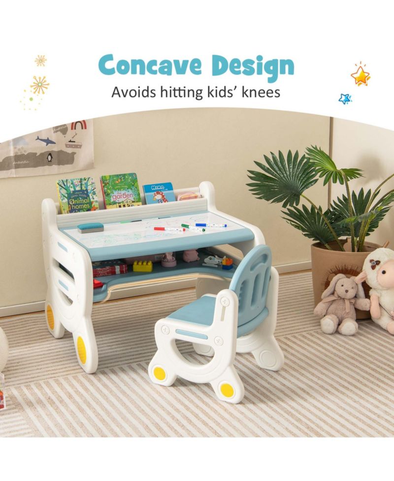 Kids' Erasable Drawing Table and Chair with Storage, 2-Piece Set