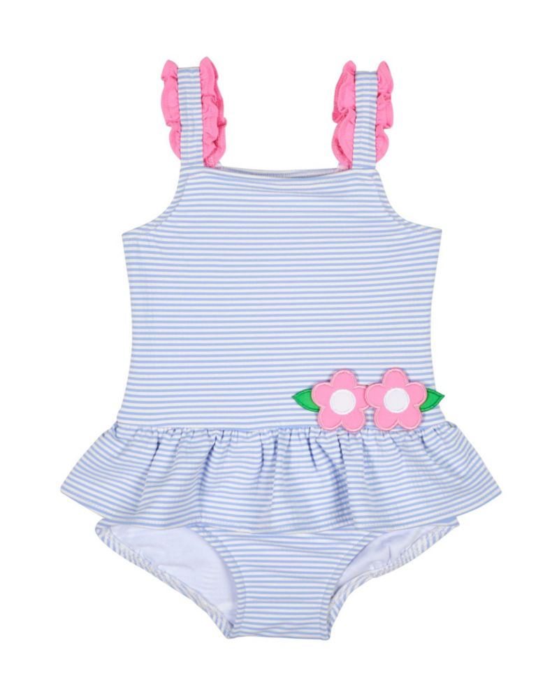 Baby Girl Seersucker Swimsuit With Flowers