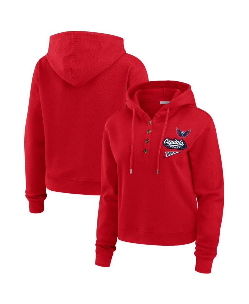 Women's Red Washington Capitals Waffle-Knit Pullover Hoodie