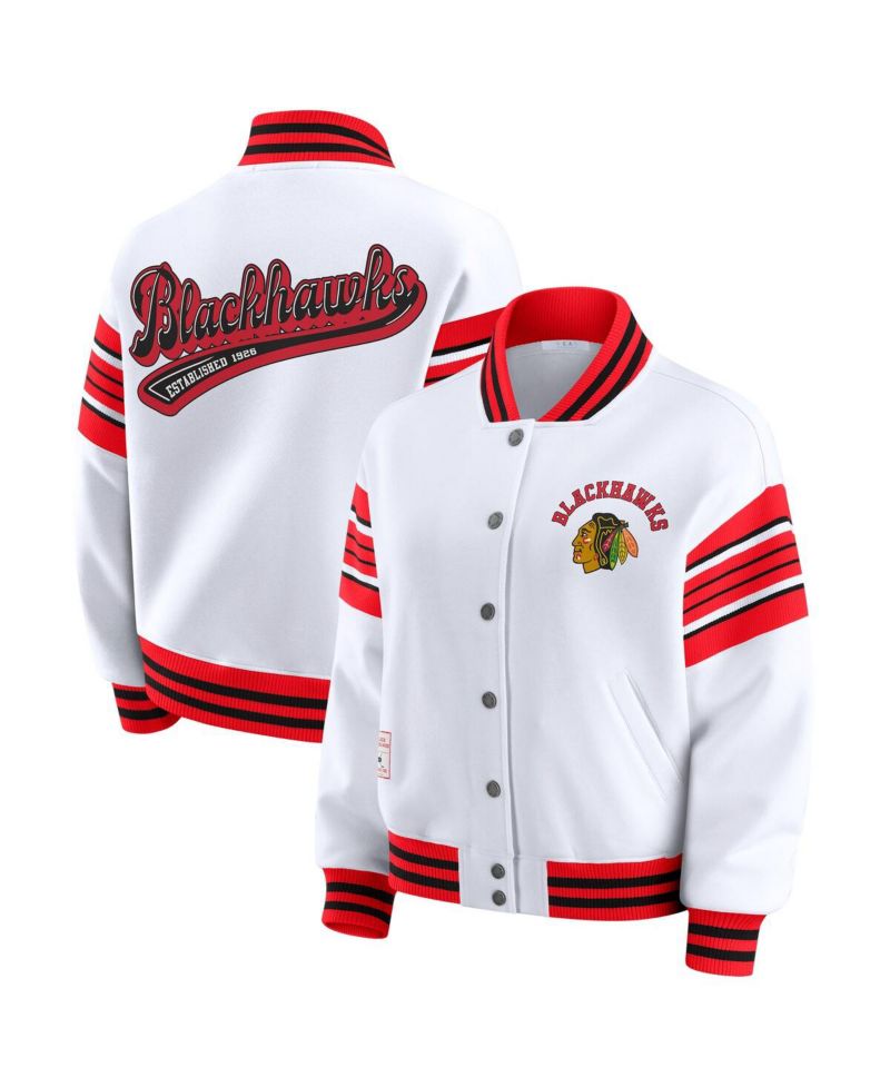 Women's White/Red Chicago Blackhawks Full-Snap Fleece Sweatshirt Jacket