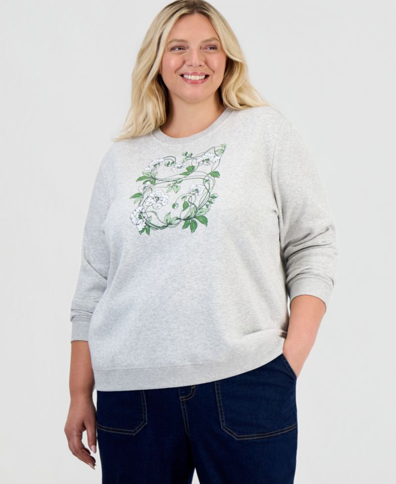 Plus Size Printed Fleece Crewneck Sweatshirt