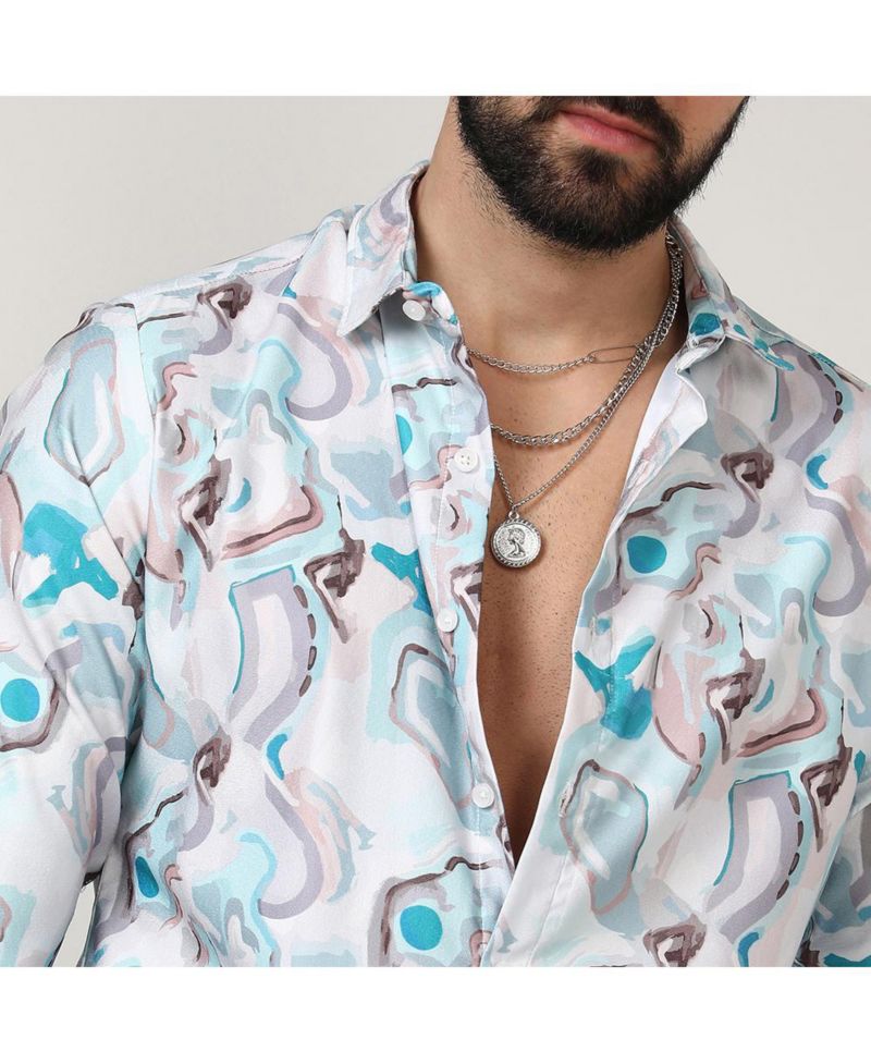 Men's Sky Blue & Ivory White Fluid Fade Shirt