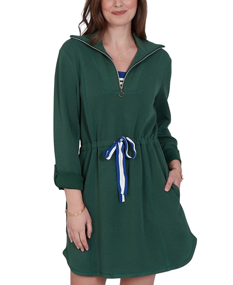 Petite Stripe Trim Drawstring Waist Dress