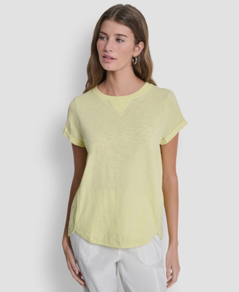 Women's Crew Neck Roll-Sleeve Top