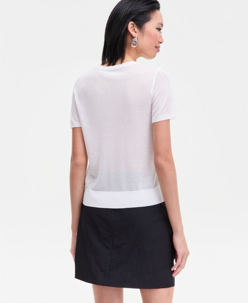 Women's Lightweight Metallic-Knit Short-Sleeve Sweater
