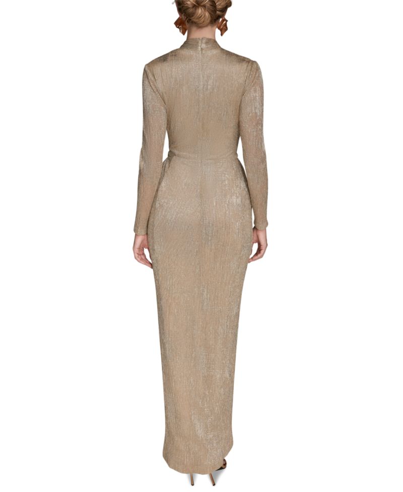 Petite Metallic Long-Sleeve Wrap Dress