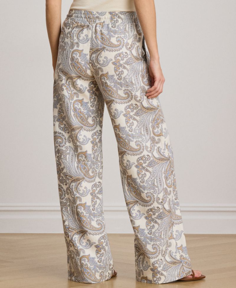 Women's Linen Mid-Rise Wide-Leg Pants