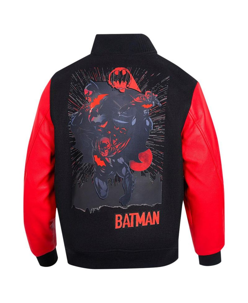 Men's Black/Red Batman Comics Signal Full-Zip Varsity Jacket
