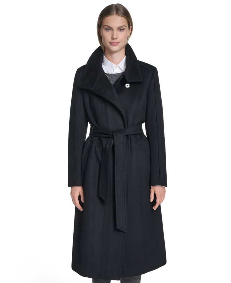 Women's Asymmetric Belted Long Wool-Blend Coat