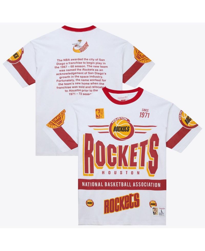 Men's White Houston Rockets Hardwood Classics Team Origins Vintage Logo T-Shirt