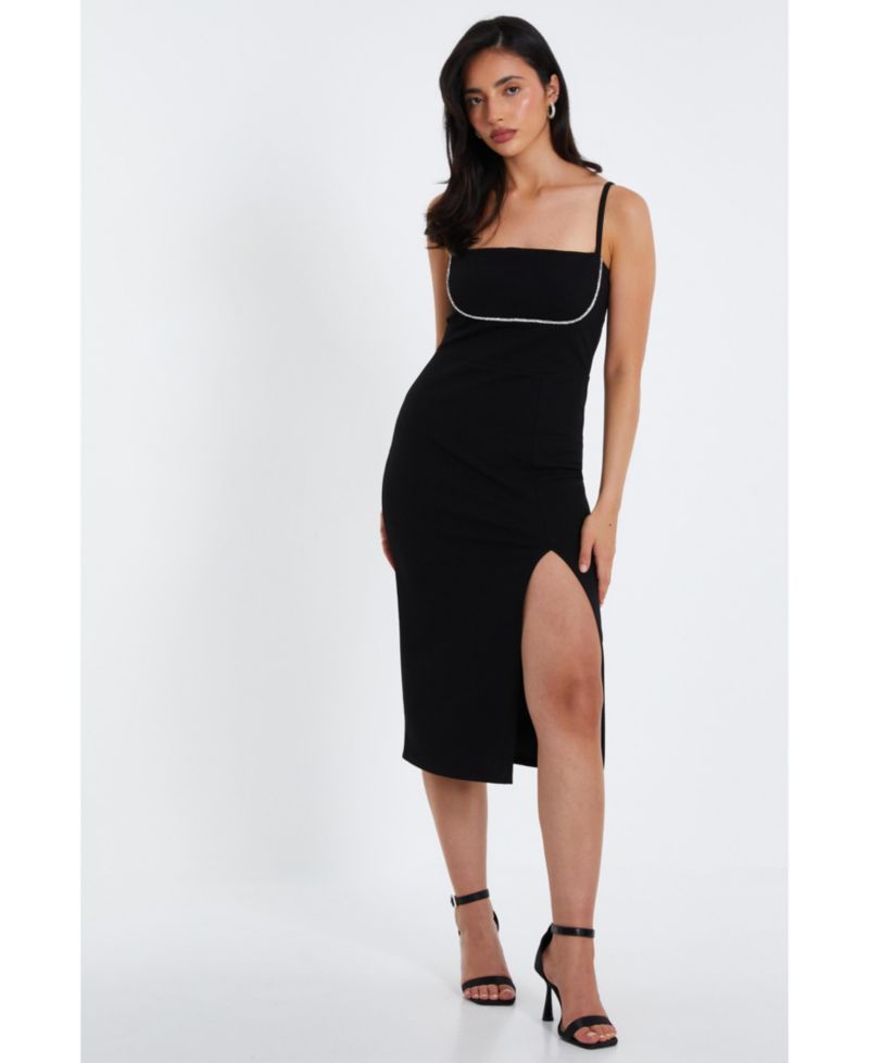 Women's Scuba Crepe Diamante Midi Dress