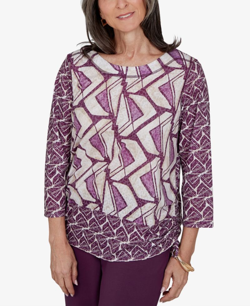Petite Geometric-Print 3/4-Sleeve Blouse
