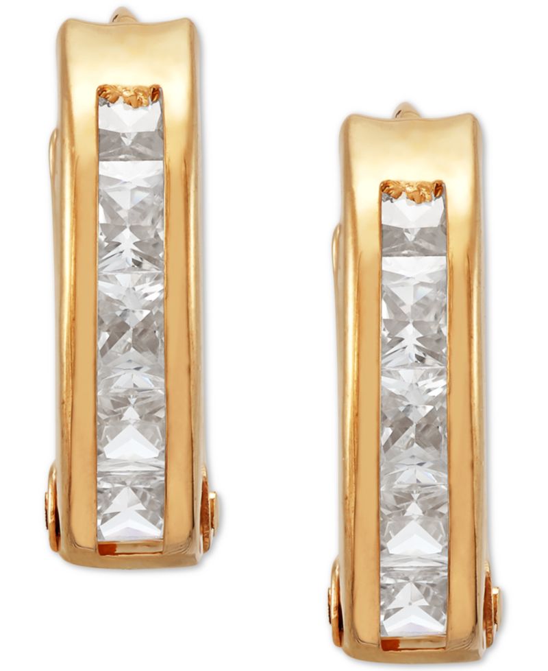 Children's Cubic Zirconia Extra Small Huggie Hoop Earrings in 14k Gold, 10mm