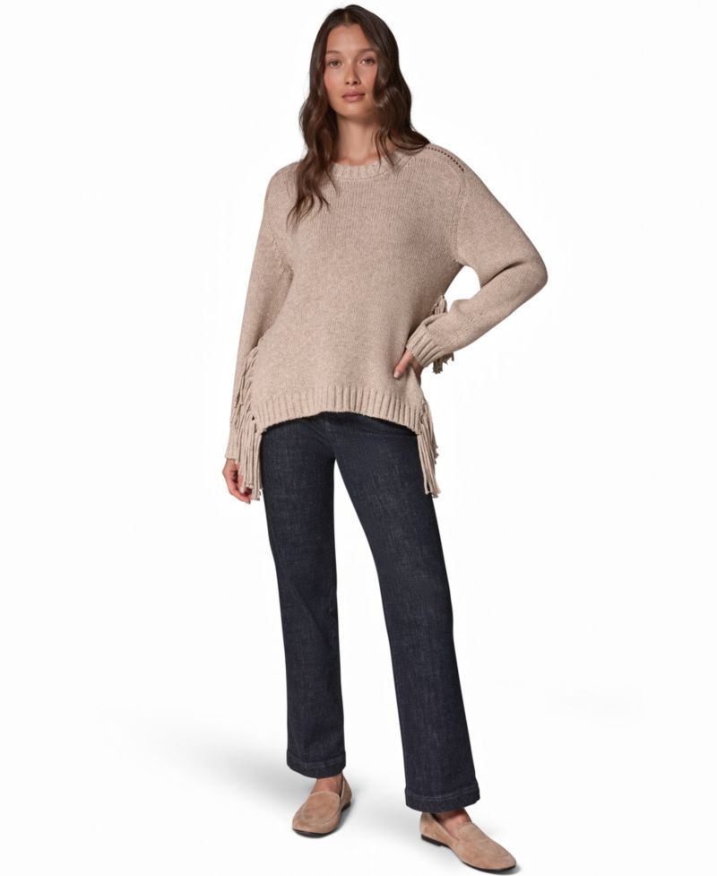 Women's Crewneck Long-Sleeve Fringe Sweater