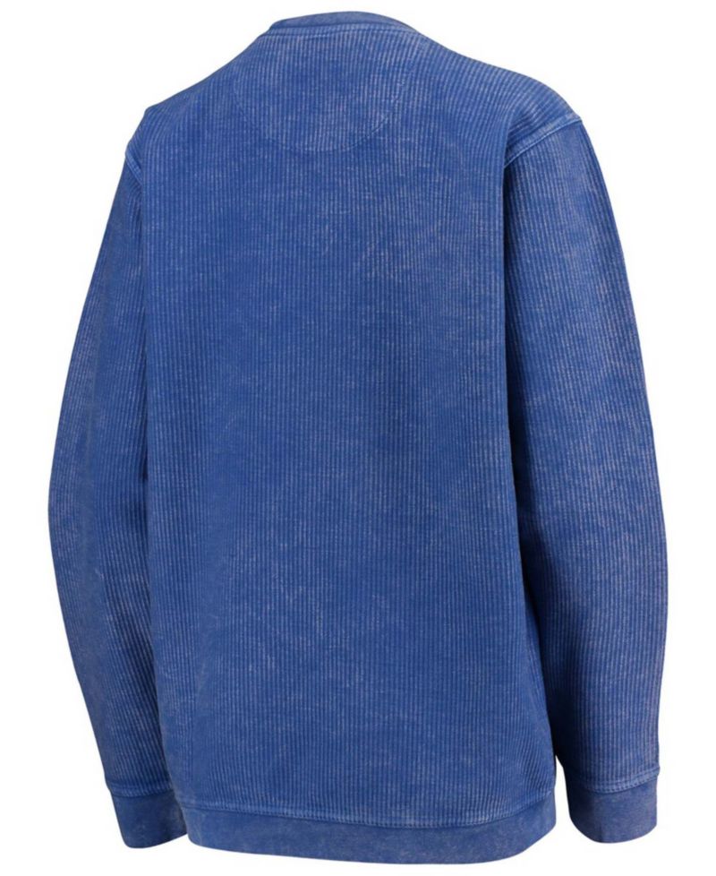 Women's Royal Kansas Jayhawks Comfy Cord Vintage-Like Wash Basic Arch Pullover Sweatshirt