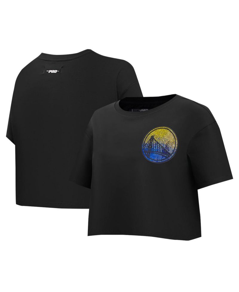 Women's Black Golden State Warriors Jewels Boxy Cropped T-Shirt
