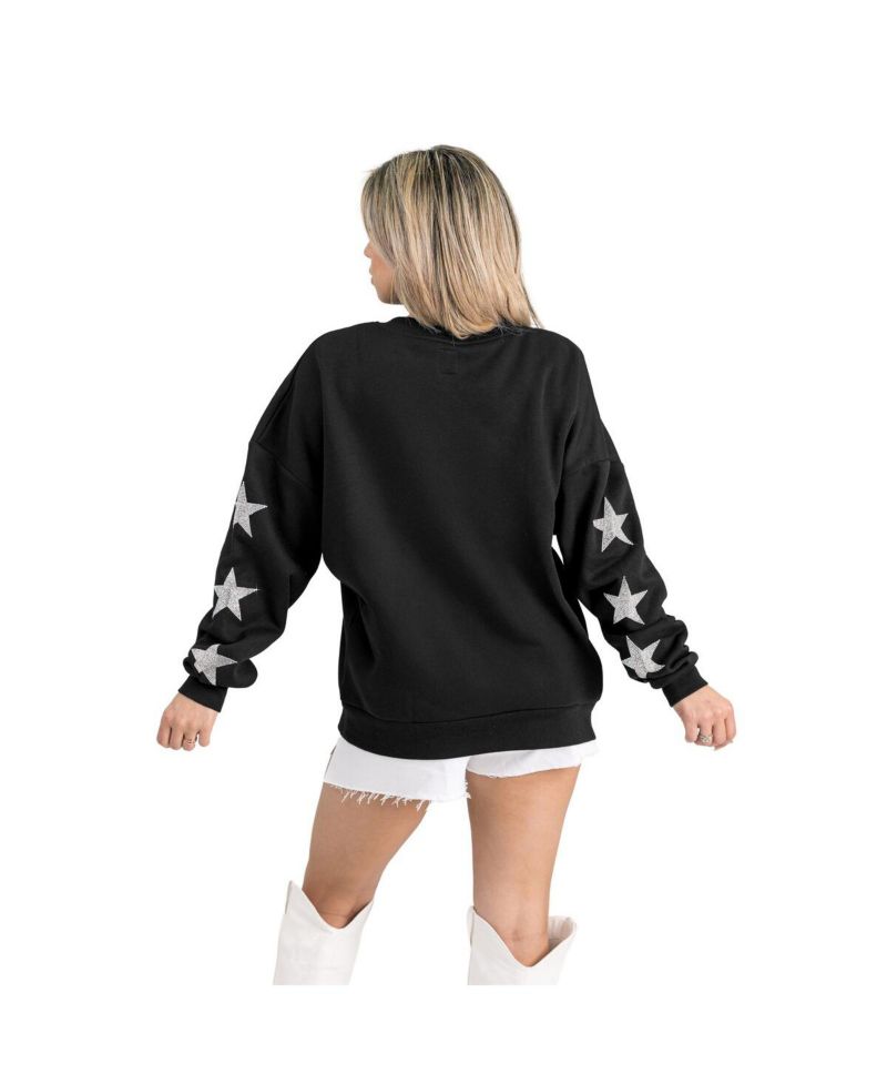 Women's Black Green Bay Packers Velocity Relaxed Rhinestone Pullover Sweatshirt