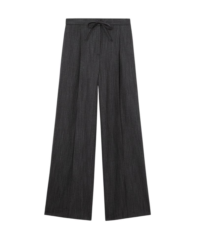 Petite Derby Wide-Leg Pleated Herringbone Pants