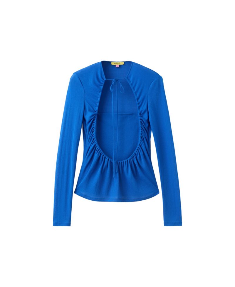Women's Ruched Overlay Long-Sleeve Cutout Top