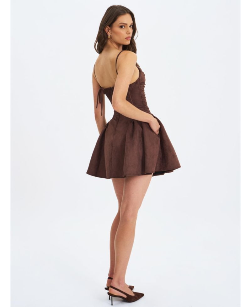 Women's Raisa Mahogany Suede Ruched Mini Dress