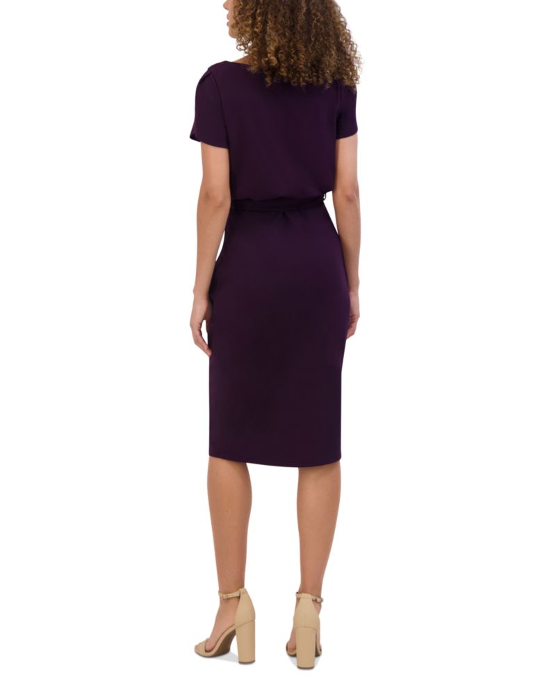 Women's Tulip-Sleeve Tie-Waist Sheath Dress