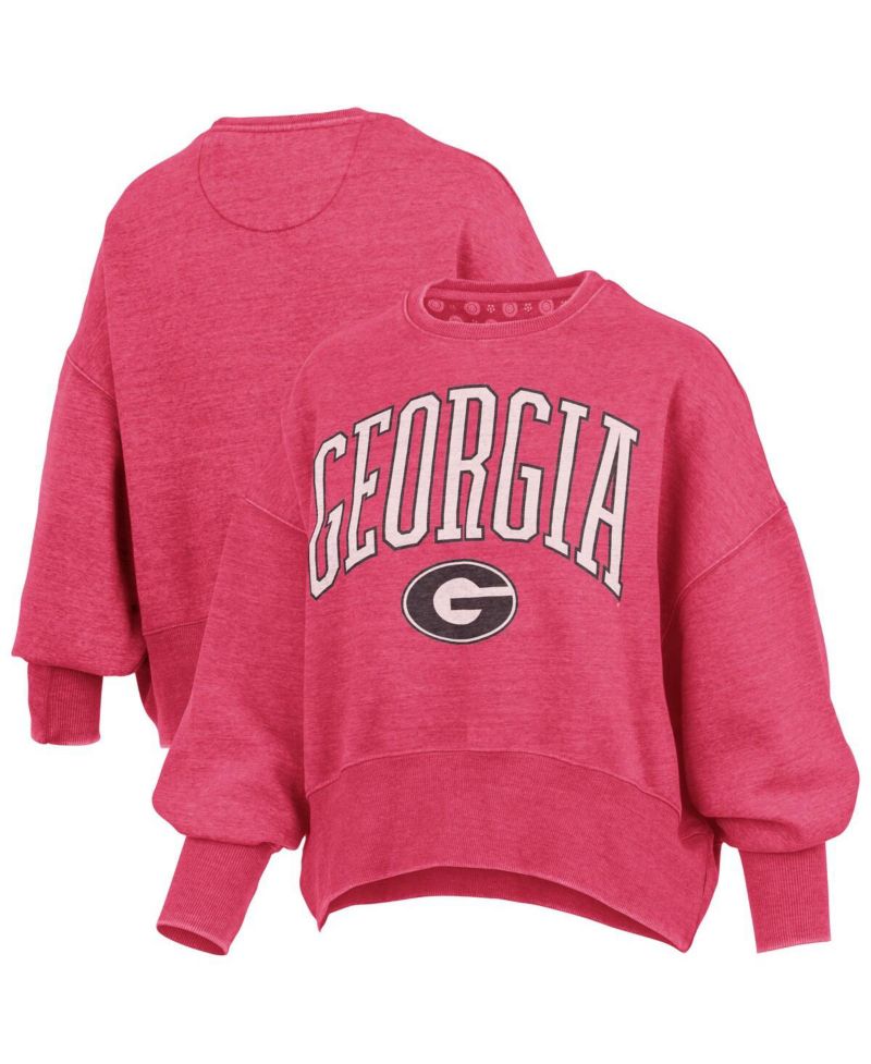 Women's Red Georgia Bulldogs Oversized Waist-Length Crewneck Sweatshirt