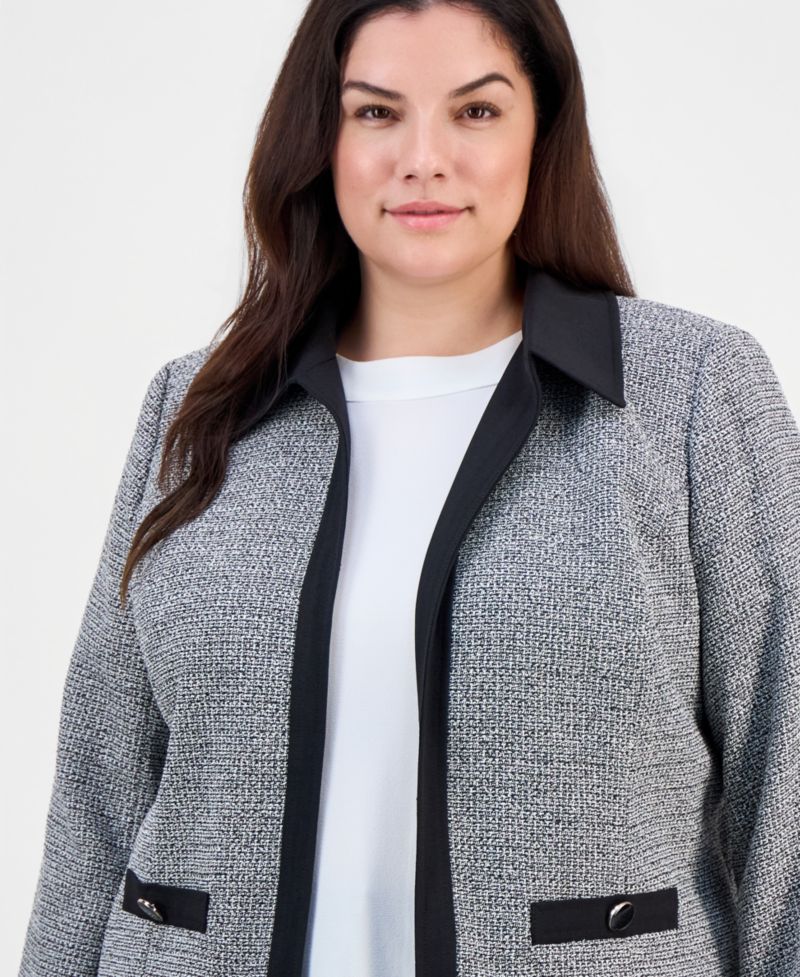 Plus Size Tweed Open-Front Blazer