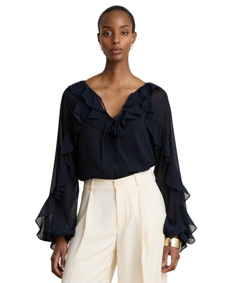 Women's Ruffle-Trim Crinkle Georgette Blouse