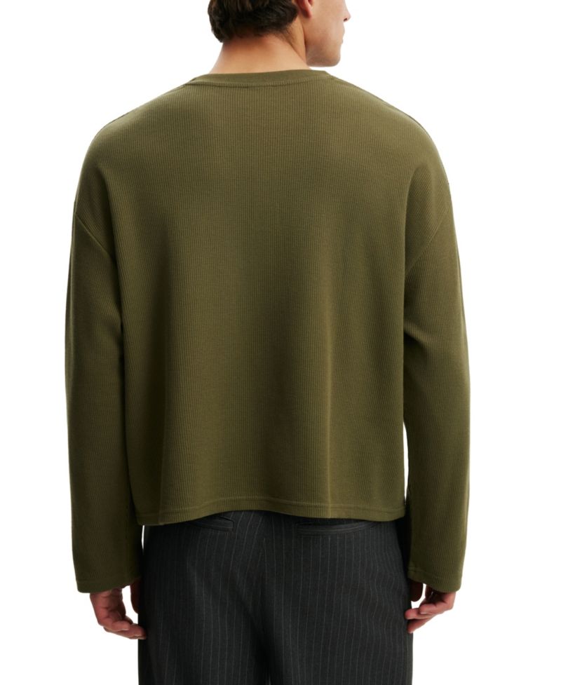 Men's Long-Sleeve Waffle-Knit Henley