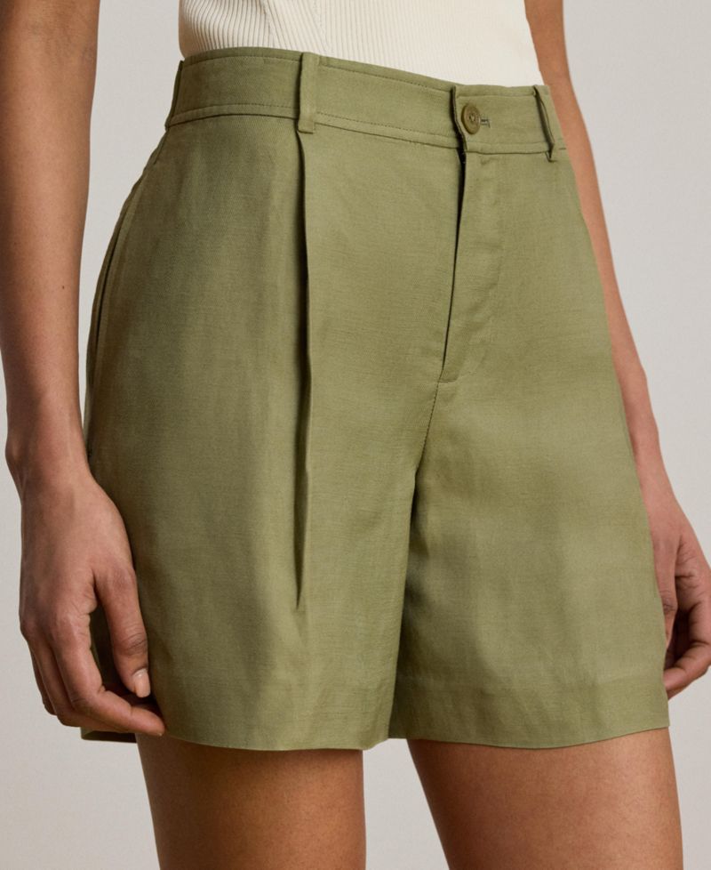 Women's High-Rise Pleated Twill Shorts