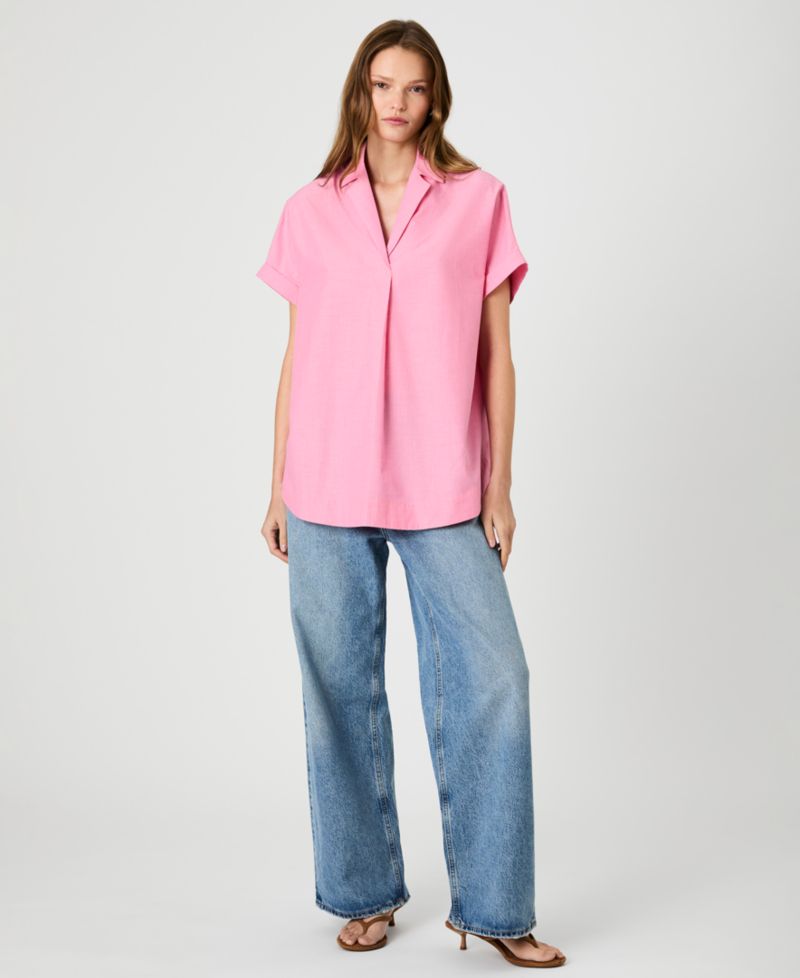 Women's Rhodes Poplin Ticking Striped Popover V-Neck Shirt