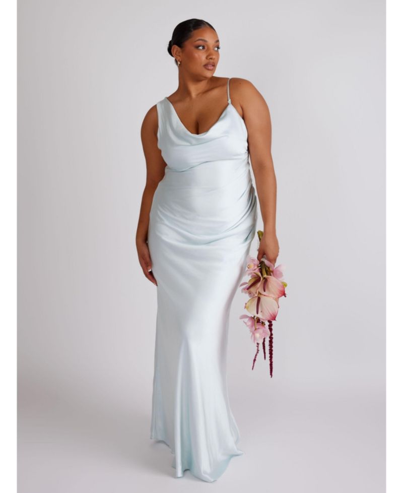 Cowl Front Asymmetric Bridesmaid Dress