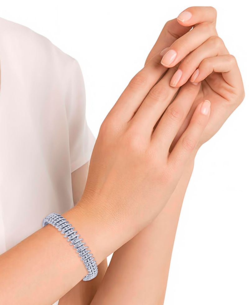 Diamond Accent Wide Link Chain Bracelet in Gold-Plated or Silver-Plated Brass