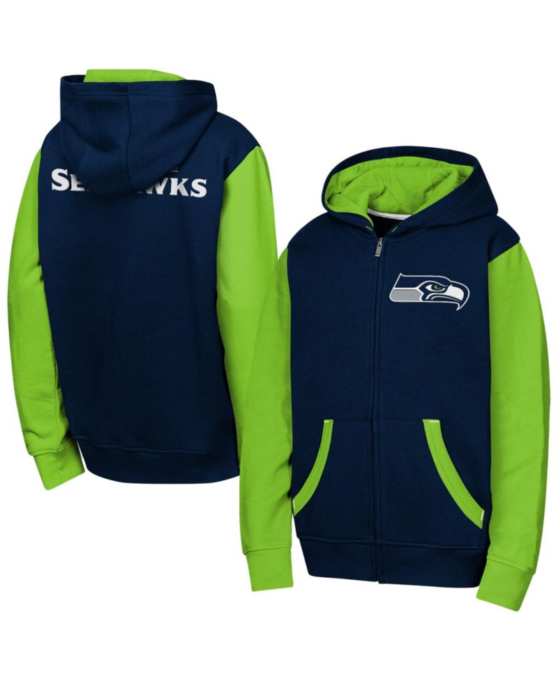 Big Boys and Girls Navy Seattle Seahawks Stadium Colorblock Full-Zip Hoodie