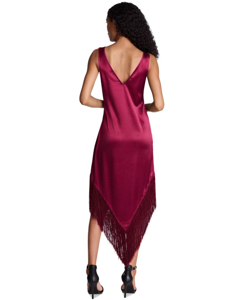 Women's Satin Fringed-Hem Midi Dress