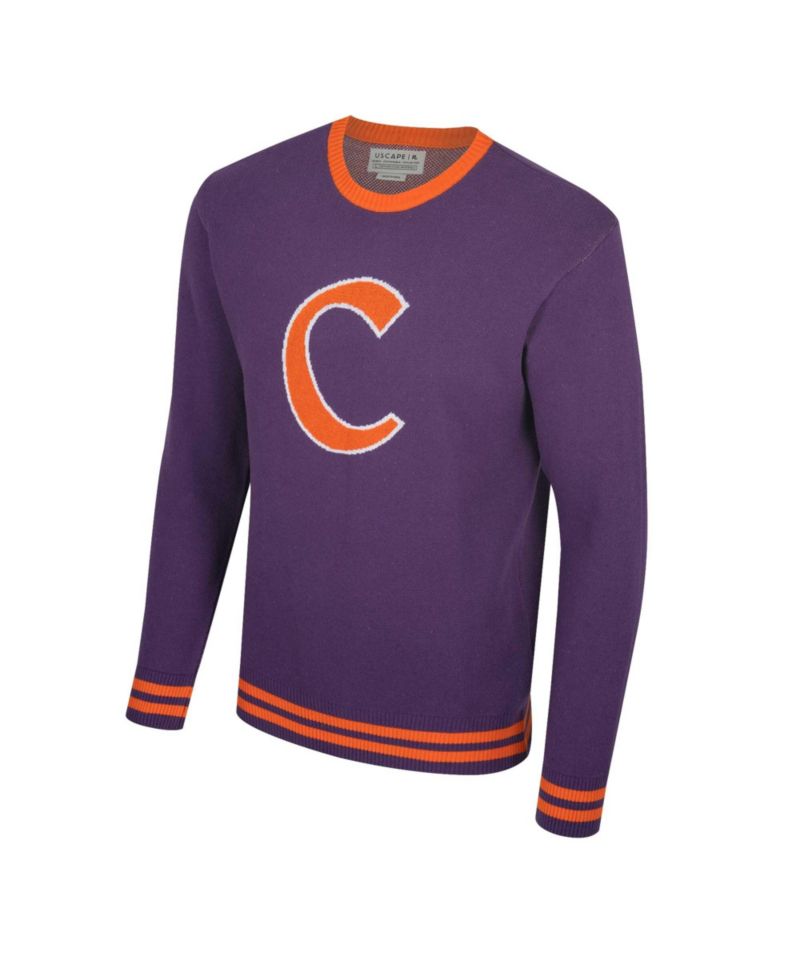 Men's and Women's Purple Clemson Tigers Renew Knit Vintage Pullover Sweater