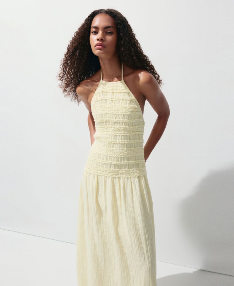 Women's Shirred Crinkle Halter-Neck Dress
