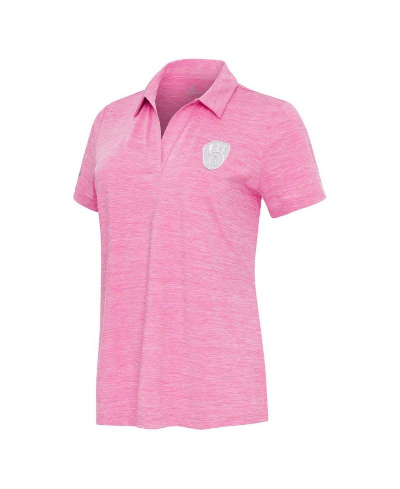 Women's Heather Pink Milwaukee Brewers Layout V-Neck Polo Shirt
