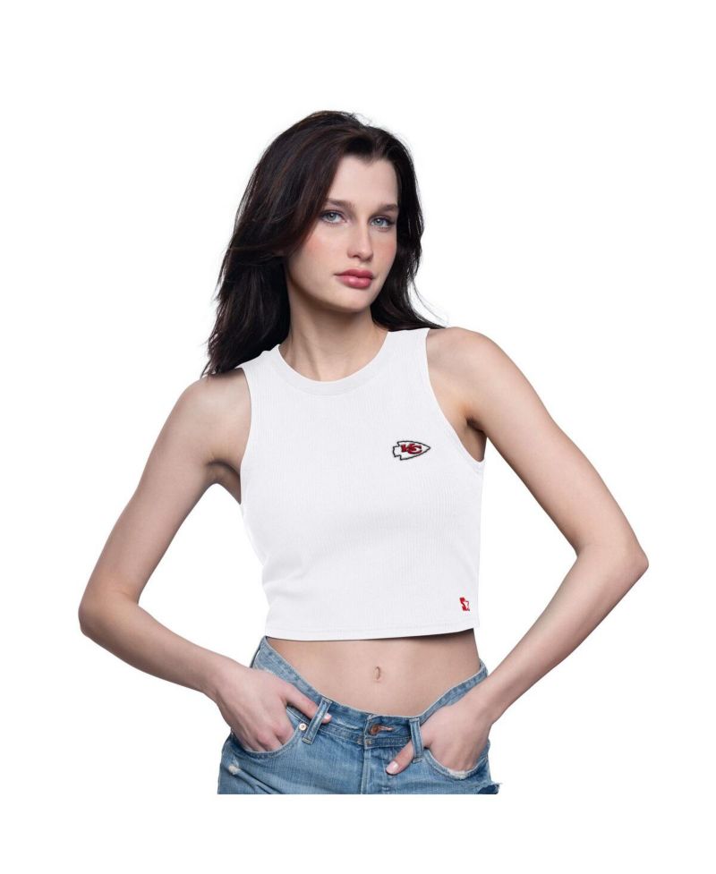 Women's White Kansas City Chiefs Show Up Cropped Tank Top