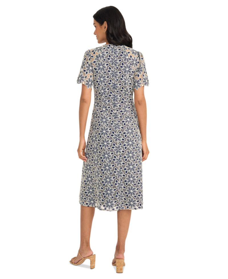 Women's Floral-Lace Short-Sleeve Midi Dress