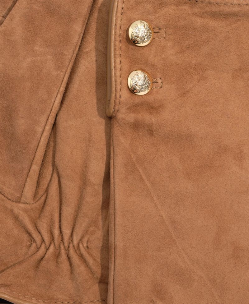 Suede Crest Button Gloves