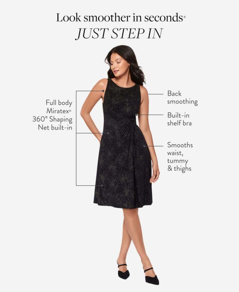 Women's Skylights Starburst-Print Round Neck Midi Shaping Dress