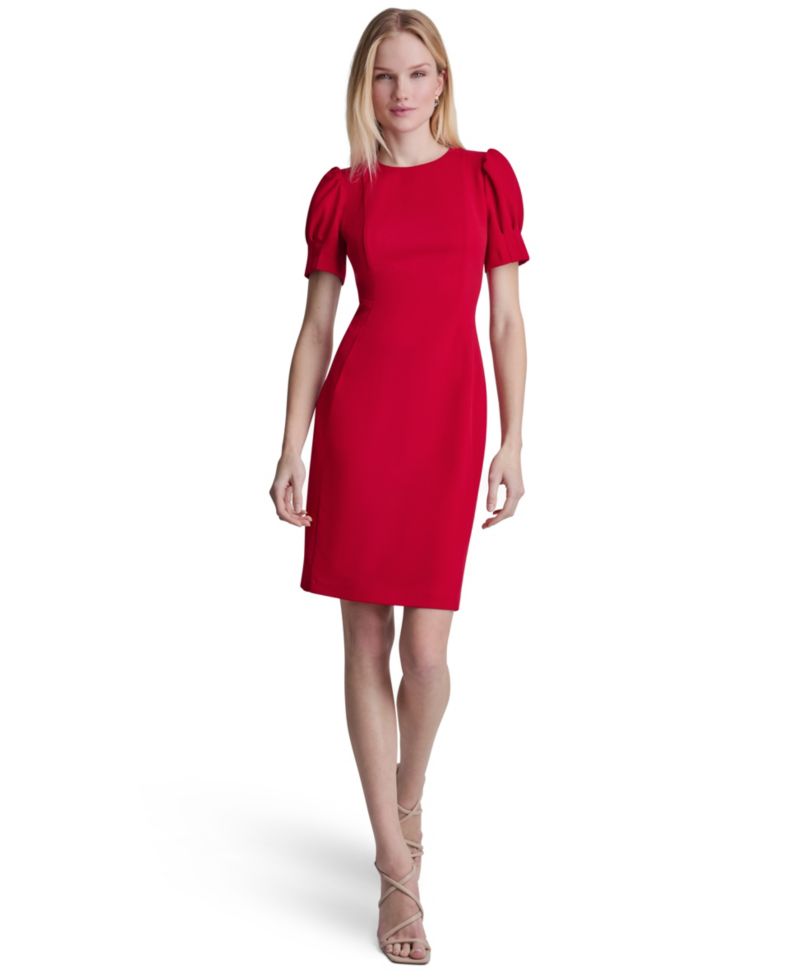 Women's Puff-Sleeve Crewneck Sheath Dress
